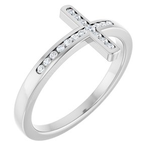 14K White .08 CTW Natural Diamond Sideways Cross Ring-Round-1.6 Mm