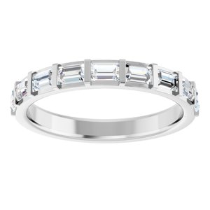 14K White 5/8 CTW Natural Diamond Anniversary Band 9 STRAIGHT BAGUETTE STEP-Straight Baguette