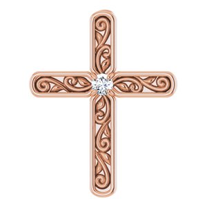 14K Rose .03 CT Natural Diamond Cross Pendant-Natural Diamond-2Mm :: 0.03 Ct
