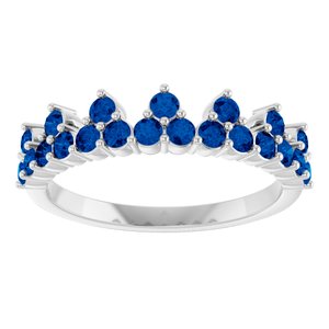 14K White Natural Blue Sapphire Crown Ring-Round-2 Mm
