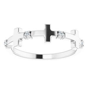 Sterling Silver .05 CTW Natural Diamond Cross Ring-Round-1.5 Mm