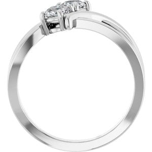 14K White 1/2 CTW Lab-Grown Diamond Two-Stone Ring-Round-4.1 Mm