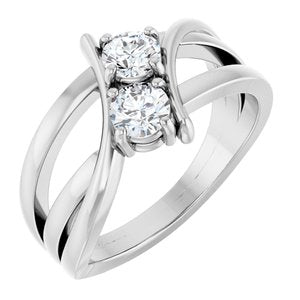14K White 1/2 CTW Lab-Grown Diamond Two-Stone Ring-Round-4.1 Mm