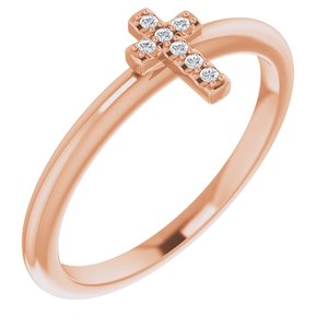 14K Rose .03 CTW Natural Diamond Stackable Cross Ring-Round-1 Mm