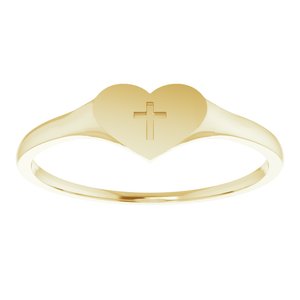 14K Yellow Heart & Cross Ring Size 5