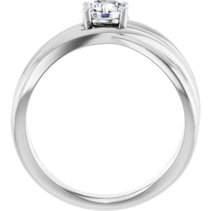 14K White 1/2 CT Natural Diamond Criss-Cross Ring-Round-5.2 Mm