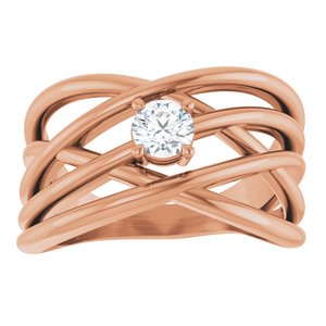 14K Rose 1/4 CT Natural Diamond Criss-Cross Ring-Round-4.1 Mm