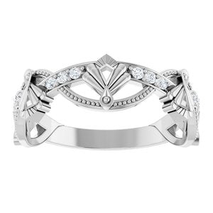 14K White 1/8 CTW Natural Diamond Vintage-Inspired Anniversary Band-Round