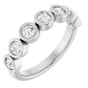 14K White 5/8 CTW Natural Diamond Anniversary Band 7 full cut round bezel set-Round