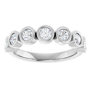 14K White 5/8 CTW Natural Diamond Anniversary Band 7 full cut round bezel set-Round