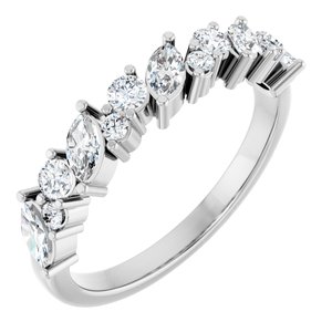 14K White 3/4 CTW Natural Diamond Anniversary Band 8 round stones with 5 marquise stones-Marquise