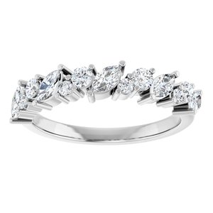 14K White 3/4 CTW Natural Diamond Anniversary Band 8 round stones with 5 marquise stones-Marquise
