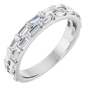 14K White 9/10 CTW Natural Diamond Double Row Anniversary Band-Straight Baguette