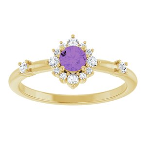 14K Yellow Natural Amethyst & 1/6 CTW Natural Diamond Halo-Style Ring-Round-4 Mm