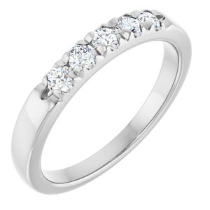 14K White 1/3 CTW Natural Diamond Anniversary Band 5 full cut rounds stones-Round