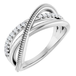 14K White 1/5 CTW Natural Diamond Criss-Cross Ring-Round-1.3 Mm
