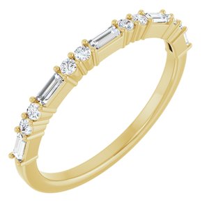 14K Yellow 1/4 CTW Natural Diamond Anniversary Band 8 round full cut, 5 straight baguette stones-Straight Baguette