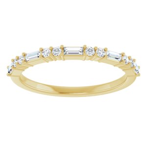 14K Yellow 1/4 CTW Natural Diamond Anniversary Band 8 round full cut, 5 straight baguette stones-Straight Baguette