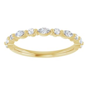 14K Yellow 1/4 CTW Natural Diamond Anniversary Band 6 round full cut, 7 marquise faceted stones-Marquise