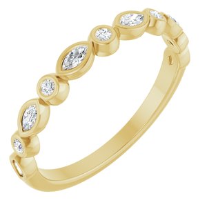 14K Yellow 1/5 CTW Natural Diamond Anniversary Band 5 round full cut, 6 faceted marquis stones bezel set-Marquise