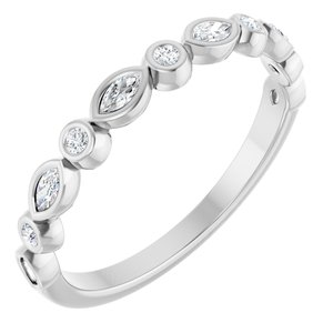 14K White 1/5 CTW Natural Diamond Anniversary Band 5 full cut round 6 marquise faceted stones-Marquise