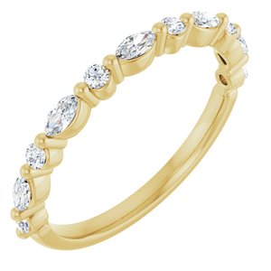 14K Yellow 1/4 CTW Natural Diamond Anniversary Band 6 round full cut, 7 marquise faceted stones-Marquise
