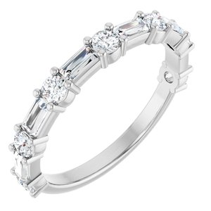14K White 3/4 CTW Natural Diamond Anniversary Band 7 round stones with 6 Baguette-Straight Baguette