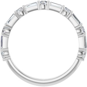 14K White 3/4 CTW Natural Diamond Anniversary Band 7 round stones with 6 Baguette-Straight Baguette