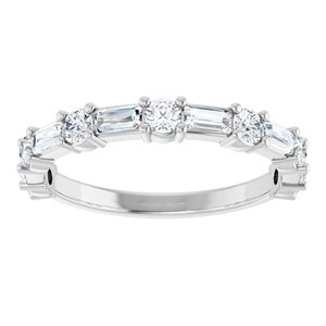 14K White 3/4 CTW Natural Diamond Anniversary Band 7 round stones with 6 Baguette-Straight Baguette