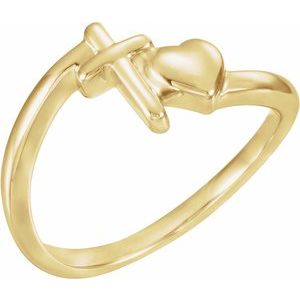 14K Yellow Cross & Heart Chastity Ring-Polished-Cross And Heart Ring With Box