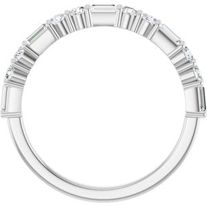 14K White 5/8 CTW Natural Diamond Anniversary Band 8 ROUND FULL CUT, 5 STRAIGHT BAGUETTE STEP-Straight Baguette