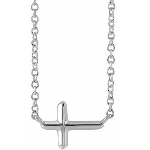 14K White Sideways Cross 16" Necklace-16 In-Polished