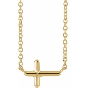 14K Yellow Sideways Cross 16" Necklace-16 In-Polished