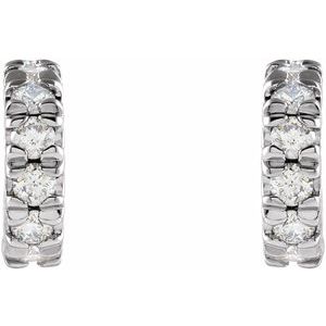 14K White 1/4 CTW Natural Diamond French-Set Huggie Hoop Earrings-Round-8 Mm