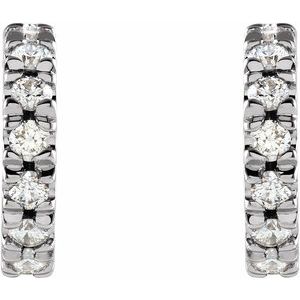 14K White 1/3 CTW Natural Diamond French-Set 10 mm Huggie Hoop Earrings-Round-10 Mm