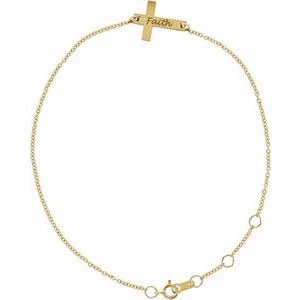 14K Yellow Engravable Cross 6 1/2-7 1/2" Bracelet-Polished-Engravable Petite Sideways Cross Bracelet
