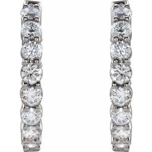 14K White 2 CTW Lab-Grown Diamond Inside-Outside Hinged 20 mm Hoop Earrings-Round-20 Mm