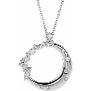 14K White 1/4 CTW Lab-Grown Diamond Crescent Moon 16-18" Necklace-Lab-Grown Diamond-.8Mm :: 1/4 Ctw