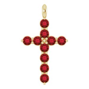 14K Yellow Natural Mozambique Garnet Cross Pendant-Round-2 Mm