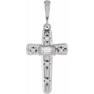 14K White 1/8 CTW Natural Diamond Cross Pendant-Natural Diamond-3.25 X 2Mm :: 1/8 Ctw