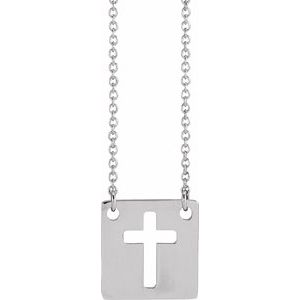 Sterling Silver Geometric Pierced Cross 18" Necklace-18 In-Polished