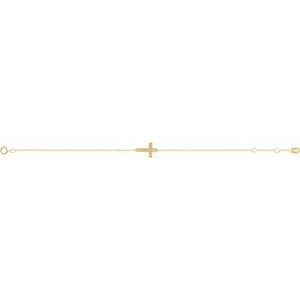 14K Yellow Engravable Cross 6 1/2-7 1/2" Bracelet-Polished-Engravable Petite Sideways Cross Bracelet