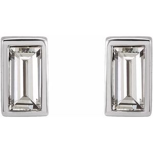 14K White 1/8 CTW Natural Diamond Bezel-Set Earrings-Pair-3.5 X 1.75Mm :: 1/8 Ctw