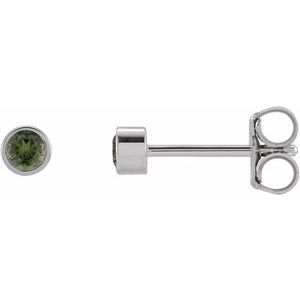 14K White 2.5 mm Round Natural Green Tourmaline Micro Bezel-Set Earrings-2.5 Mm-14K White