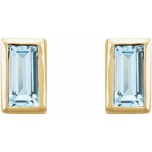 14K Yellow Natural Sky Blue Topaz Bezel-Set Earrings-Pair-4 X 2 Mm