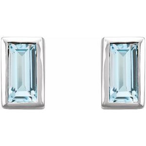 Sterling Silver Natural Sky Blue Topaz Bezel-Set Earrings-Pair-4 X 2 Mm