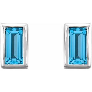 14K White Swiss Blue Topaz Bezel-Set Earrings-Pair-4 X 2 Mm