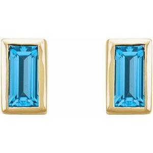 14K Yellow Natural Swiss Blue Topaz Bezel-Set Earrings-Pair-4 X 2 Mm