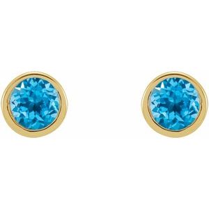 14K Yellow 2.5 mm Round Natural Swiss Blue Topaz Micro Bezel-Set Earrings-2.5 Mm-14K Yellow