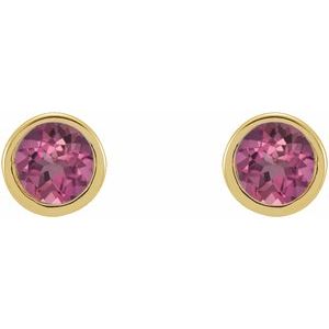 14K Yellow 2 mm Round Natural Pink Tourmaline Micro Bezel-Set Earrings-2 Mm-14K Yellow